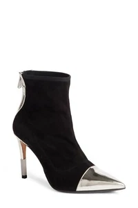With! $1400 BALMAIN Blair Pointy Toe Bootie BOOT SUEDE BLACK METALLIC  (38) JB1 - Picture 1 of 11