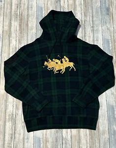 Polo Ralph Lauren Men's Iconic Triple-Pony Tartan Fleece Hoodie Size Large - Picture 1 of 6