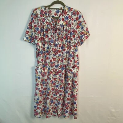 Hermosa bata floral brillante vintage Vanity Fair con botones a presión de perlas talla L Foto 1 de 4