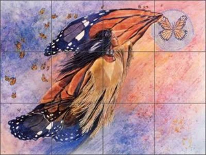 Butterfly Tile Backsplash Morrow Native Art Ceramic Mural RW-KM004 - Picture 1 of 2