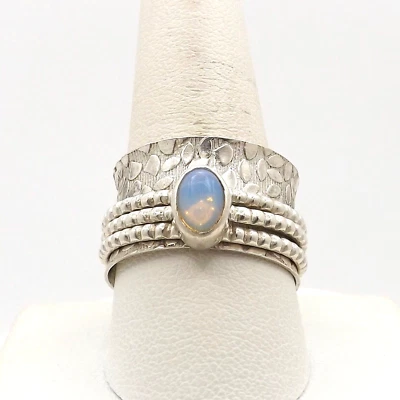 Anillo giratorio triple piedra lunar banda de cigarros de plata esterlina ansiedad alivio del estrés Foto 1 de 4