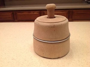 Wood Plunger Butter Mold Stamp Press Wheat Fern Leaf Natural Wood Color Wire - Picture 1 of 11