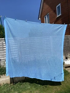 Vintage Acrylic Cellular Blanket Blue 78 in x 82 in Satin Edge Retro Throw - Picture 1 of 8