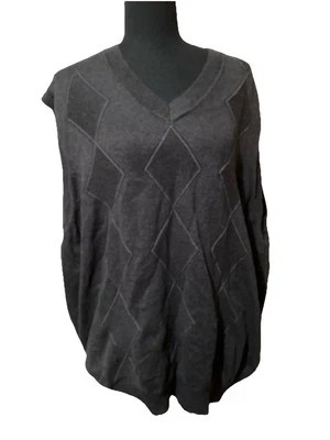 Claiborne Mens Gray Black Sweater Vest Diamond Size 2XLT Cotton V-Neck - Image 1 of 4