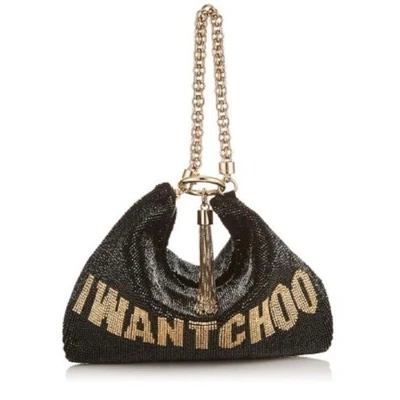 EUC JIMMY CHOO Callie Black And Gold I Want Choo Beaded Clutch Bag $1,995 - Изображение 1 из 4