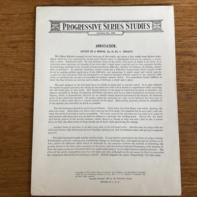 Study~Op 25 No 4~Chopin~Progressive Serie Studies~#1205~Art Publication Society - Image 1 of 3