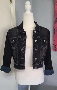 Short Black Jean Jacket Womens Size M Amethyst - Picture 1 of 6