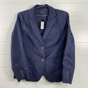 Talbots Blazer Womens 12 Navy Blue Cotton Twill Stretch Two Button Patch Pockets - Picture 1 of 16