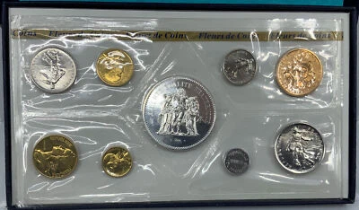 1977 Francia Hércules 50 10 5 1 francos y céntimos 9 monedas juego 1 es plata i114535 Foto 1 de 3