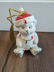 Lenox Christmas Ornament Teddy Bear Wrapped in Lights Very Merry Porcelain - Picture 1 of 4