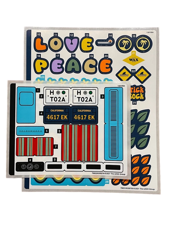 NUEVO LEGO | Hojas adhesivas para juego 10279 hojas 1 y2 Volkswagen T2 cámper furgoneta autobús Foto 1 de 1