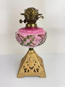 Vintage Victorian DUPLEX Pink Glass Oil Lamp - Made in England - Picture 1 of 15