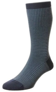 Pantherella Mens Highbury Houndstooth Merino Royale Socks - Navy - Picture 1 of 1