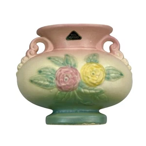 6 1/2" HULL ART POTTERY Vase Open Rose Camilia Camellia Pattern 123 Sticker - Picture 1 of 16