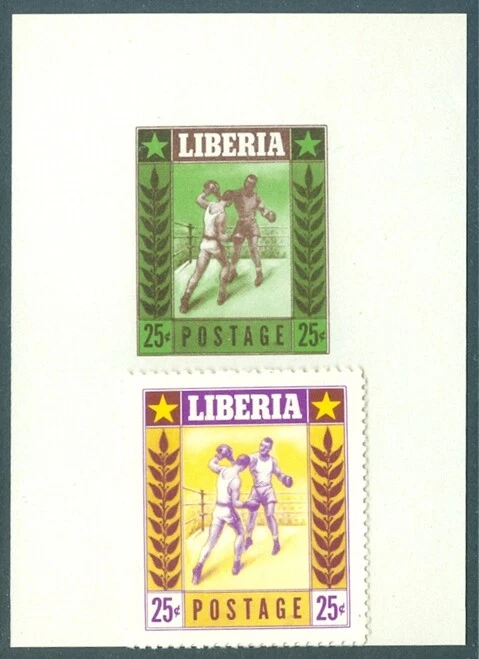 Liberia 1955, 25c Boxing, ESSAY DIE PROOF green and brown, NH #349 - Image 1 of 1