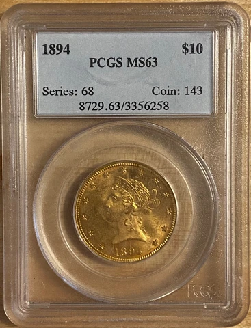 1894 $10 DOLLAR GOLD LIBERTY EAGLE PCGS MS63 BEAUTIFUL EAGLE FREE SHIPPING! Cover