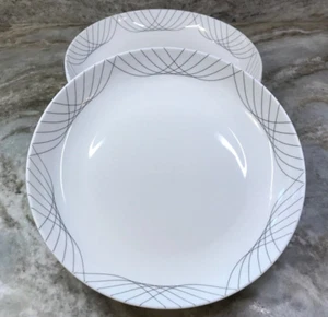 Large Pasta Bowls Black Line Swoop. Set Of 2 Bone China. Hotel Collection. New. - Picture 1 of 3