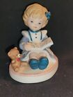 Home Interiors Vintage, Porcelain Little Girls Reding A Book, With A Teddy Bear