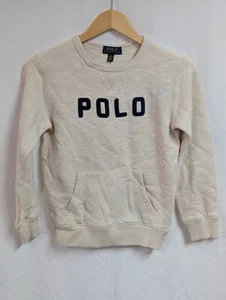 POLO Ralph Lauren Scoop Neck Kids Sweatshirt Front Pocket M (10-12) Cream - Picture 1 of 10