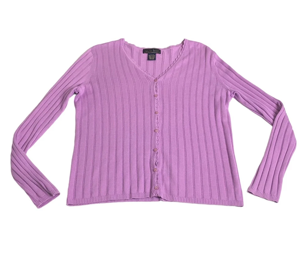Cárdigan Suéter Vintage Laura Scott Para Mujer Grande Púrpura Coqueta Preppy Y2K Años 90 Foto 1 de 4