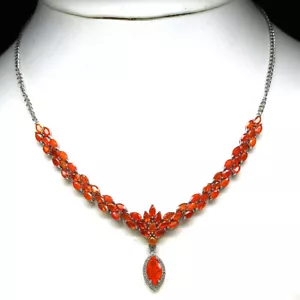 925 Plata de Ley Naranja Ópalo Fuego & Circonita Collar 19.5" Oro Blanco Chapado - Imagen 1 de 5