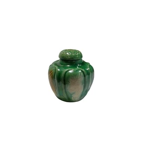 Antico vaso zenzero cinese Shiwan ceramica terracotta verde smaltato sale spezie 2" - Foto 1 di 9