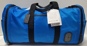 Coach Max Gym Bag Nylon Travel Duffle Bright Blue Black Trim C9835 MSRP $598 NWT - Picture 1 of 18