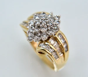 1.20 ctw Round Cut Diamond Halo w/ Accents Engagement Ring 10k Yellow Gold Lot 4 - Picture 1 of 9