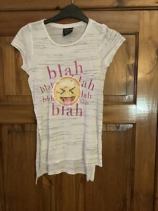 Girls Emoji Smiley Face 9-10 Years Tshirt Tunic White Black Flash 2 Way Sequins - Picture 1 of 3