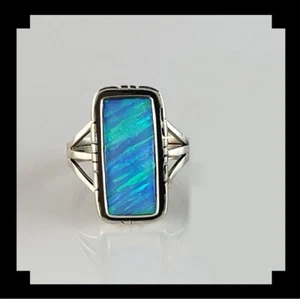 Sterling and Dazzling Opalite Ring by Navajo Melissa Yazzie Size 12 1/4  - Picture 1 of 6