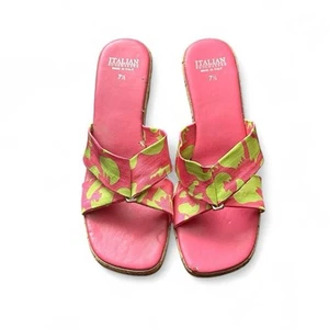 Italian Shoemakers Pink & Green Floral Wedge Sandals - Picture 1 of 5