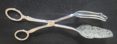 "Pinzas de tijera para servidor de pasteles o sándwiches de plata ornamentadas de 9""" Foto 1 de 4