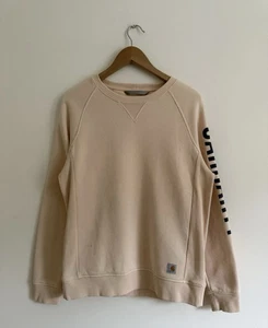 Womens Y2k Carhartt Beige Crew Neck Sweatshirt Size Medium Retro Sports Usa - Picture 1 of 8