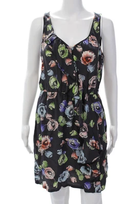 Rebecca Taylor Womens Silk Floral V-Neck Sleeveless Mini Dress Gray Size 6 - Image 1 of 4