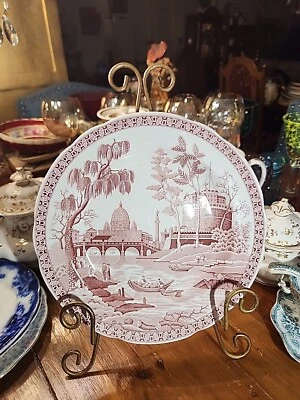 Red Transferware Spode 10" Dinner Plate Rome - Image 1 of 4