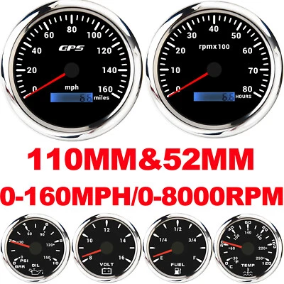 6 Gauge Set 110mm GPS Speedometer 160MPH Tachometer 8000RPM Gauge for Boat Car  - Image 1 of 4