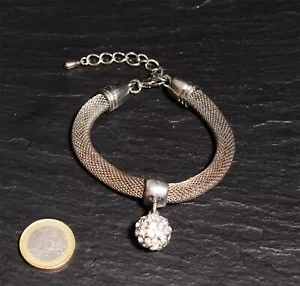 Edelstahl Mesh Armband mit Anhänger Strass verstellbar Steinschatz - Bild 1 von 1
