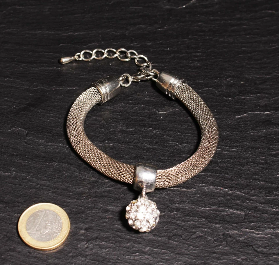 Edelstahl Mesh Armband mit Anhänger Strass verstellbar Steinschatz - Bild 1 von 1