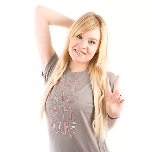 Camiseta Be As You Are Gris Peace Love Happy Hour Gris Damas Martini Top NUEVA - Imagen 1 de 3