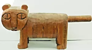 Gato Ojo Grande Hecho a Mano Tallado Estatua Madera 14 X 7 X 3" Gatito Grande Firmado - Imagen 1 de 8