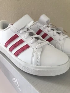 Adidas Grand Court Girls Shoes Size 3 White Pink Magenta Lifestyle Tennis Shoes - Picture 1 of 8