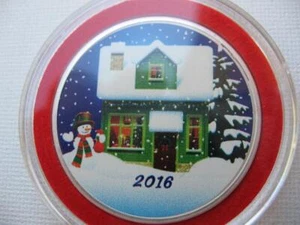1-OZ.CHRISTMAS RARECOLORIZED SNOWMAN 2016 AMPEX.999 SILVER COIN +GOLD - Picture 1 of 1