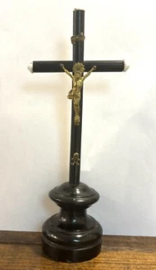 Antique Standing Turned Wood Cross Crucifix Jesus Skull & Bones FREE SHIPPING - Picture 1 of 14