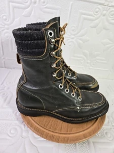 Vintage Moc Toe Lace-Up Green Leather Boots Vibram Sole Men’s 9-9.5 - Picture 1 of 20