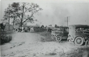 RPPC Old cars Rural Scene Railroad Tracks Ford Model T or smilar cars - Picture 1 of 2
