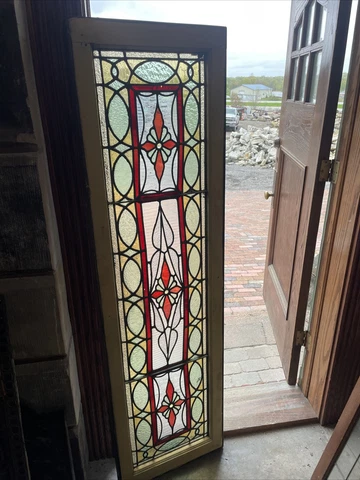 SG 4434 amazing antique stained glass transom window 18.5 x 65 Cover