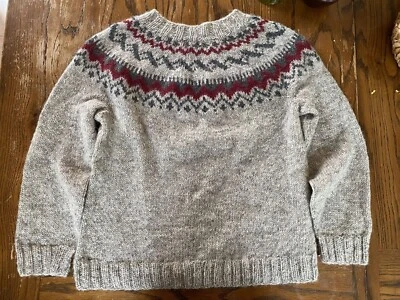 Suéter de Lana Nórdica Tejido Hecho a Mano Unisex Talla M Gris Rojo Diseño de Yugo Foto 1 de 4