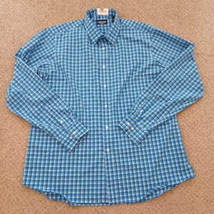 Lands End Shirt Mens XL Blue Plaid Long Sleeve Button Up Polyester Blend - Picture 1 of 11