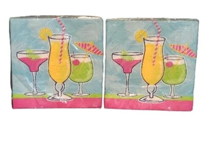 Set of 2 Poolside Tropical Exotic Drinks Lunch Napkins 6 1/2" Total 36 Ct - Picture 1 of 3