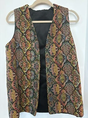 DE COLECCIÓN MUJER AÑOS 60 COTTAGE CORE BOHO HIPPIE CORE TEJIDO A MANO CHALECO LARGO TAPIZ TALLA L Foto 1 de 4